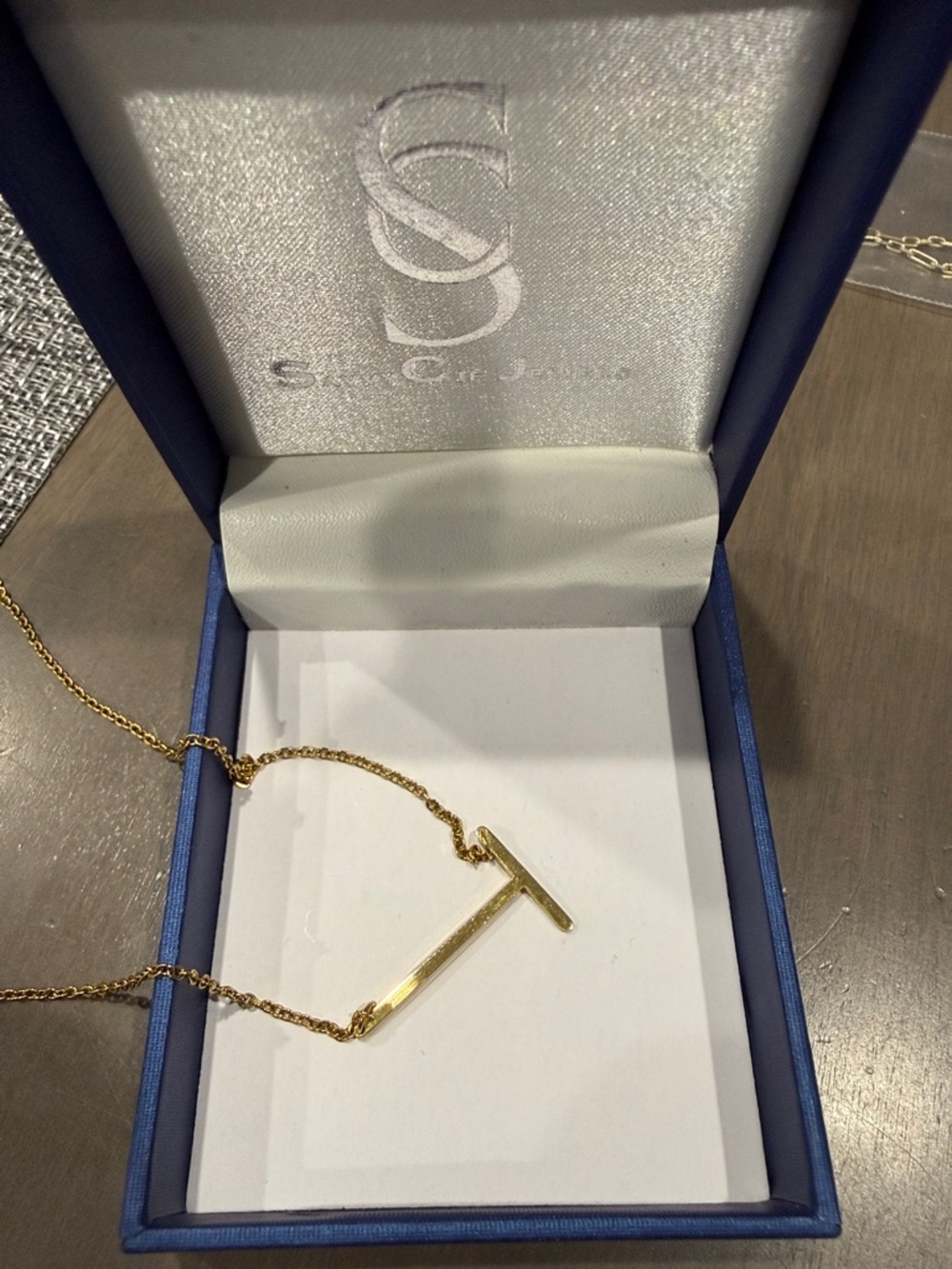 Savvy Cie 14k Gold Pleated XL initial necklace “T”